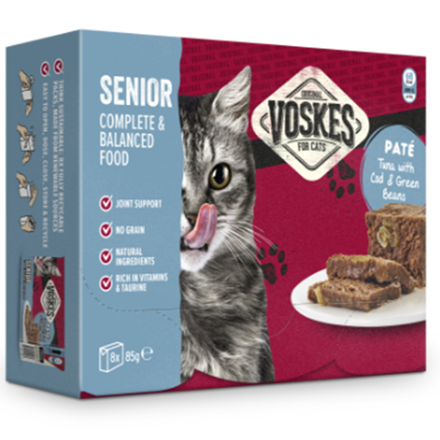 Senior - Paté thon, cabillaud & haricots verts 8x85g Voskes