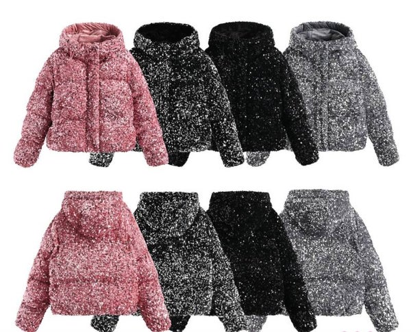 Winterjas met pailletjes Zwart