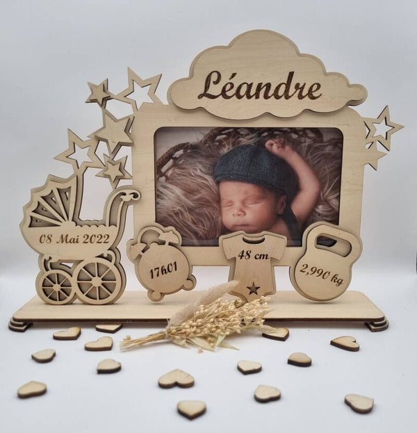 🌟 Cadre de Naissance Personnalisé en Bois – Souvenir Unique 🌟