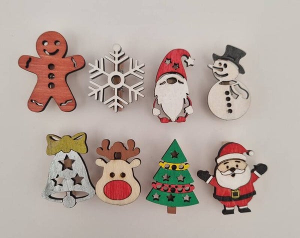 🎄 Lot de 8 Marques-Verres en Bois – Thème de Noël – Décoration de Table Festive 🎅