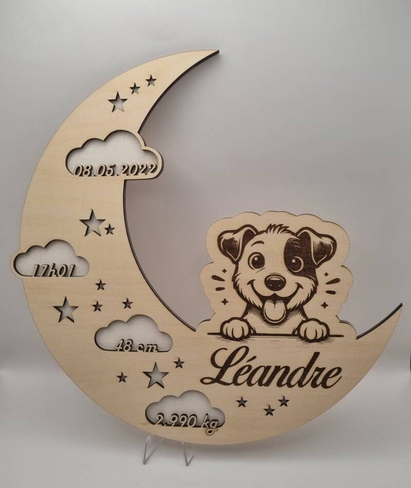 🌙 Cadre de naissance demi-lune personnalisé en bois de tilleul