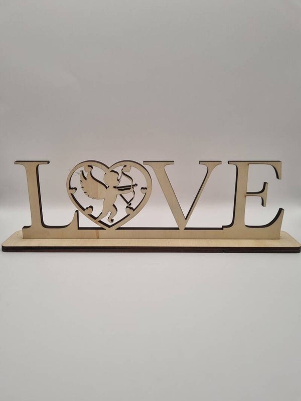 Décoration LOVE en Bois avec Cœur & Cupidon