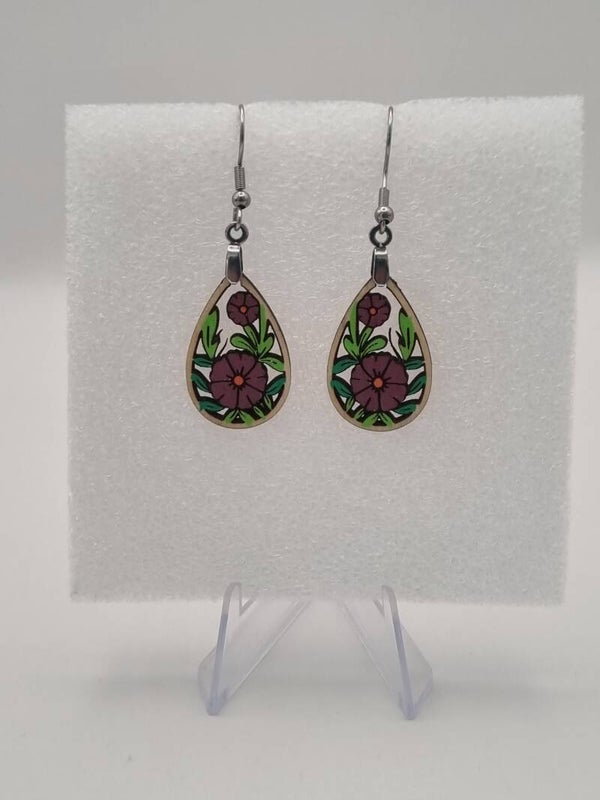 Boucles d’oreilles en bois – Collection Florale peinte à la main