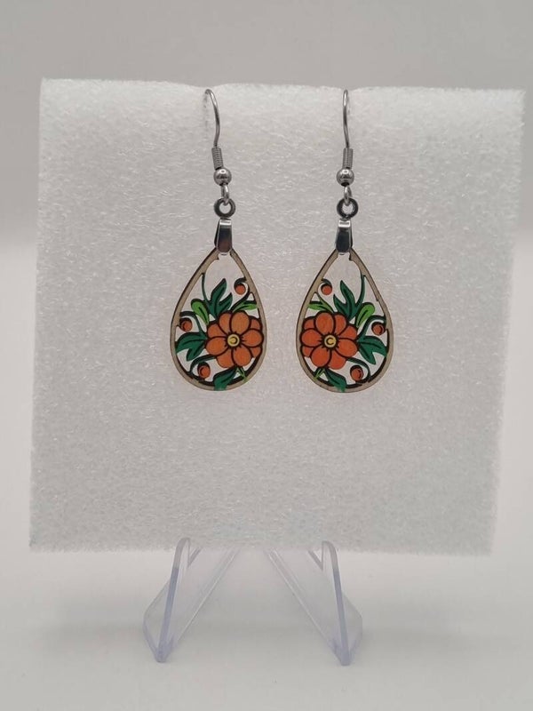 Boucles d’oreilles en bois – Collection Florale peinte à la main 2