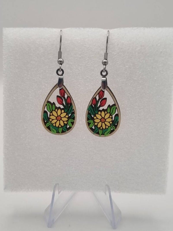 Boucles d’oreilles en bois – Collection Florale peinte à la main 3