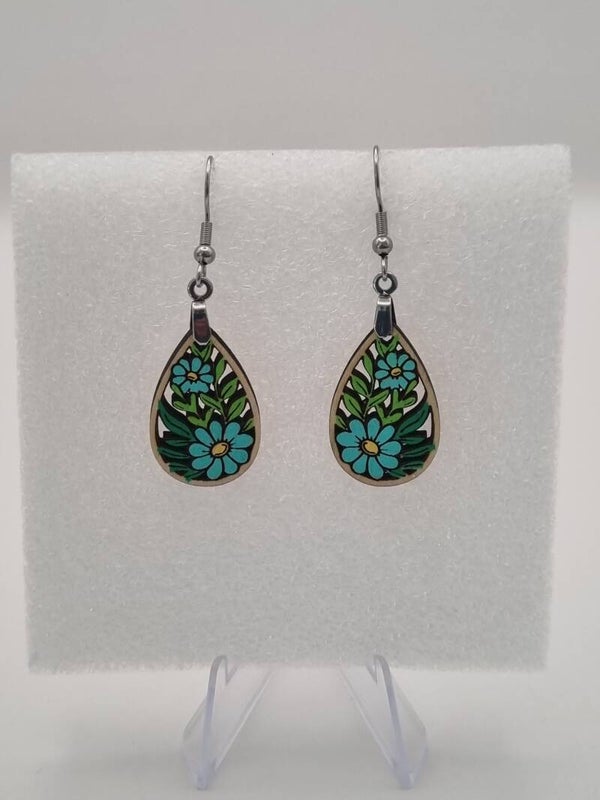 Boucles d’oreilles en bois – Collection Florale peinte à la main 5