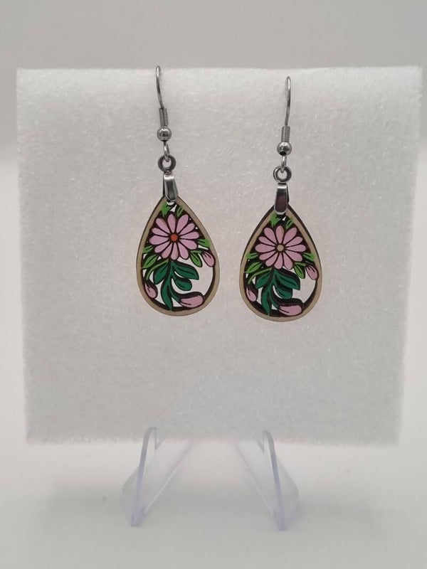 Boucles d’oreilles en bois – Collection Florale peinte à la main 6