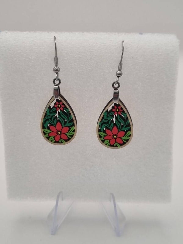 Boucles d’oreilles en bois – Collection Florale peinte à la main 7