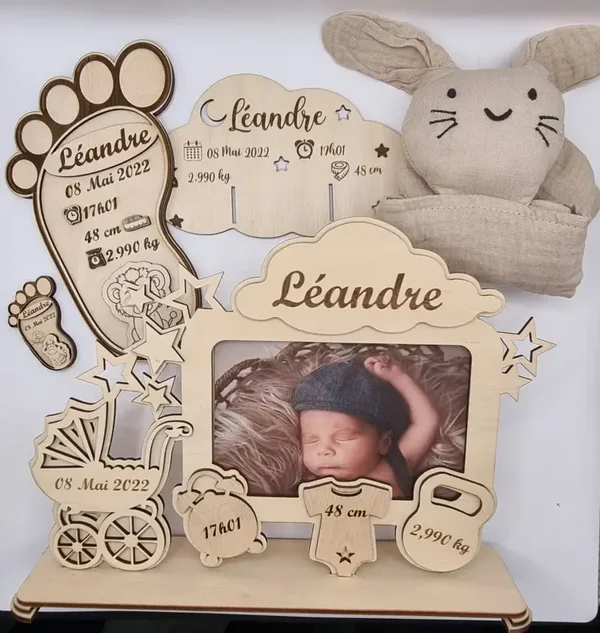 🎁 Coffret de Naissance Personnalisé en Bois – Cadeau de Naissance Premium