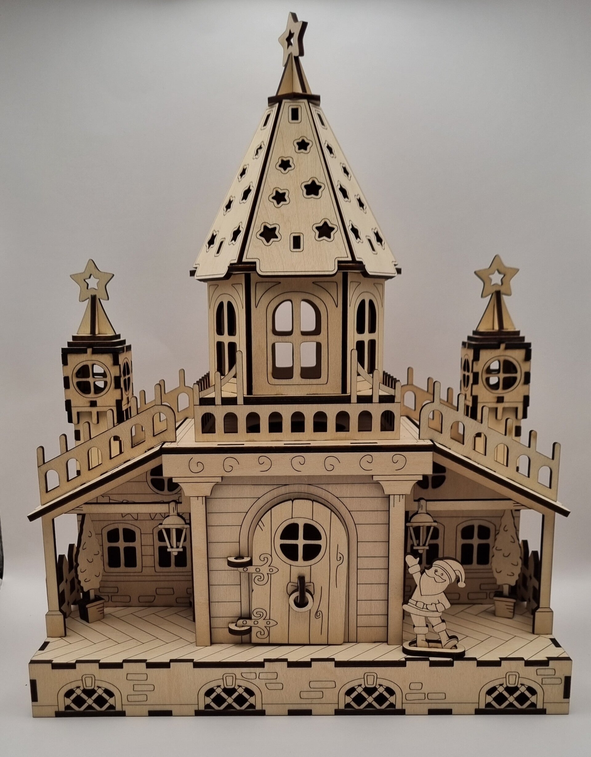 🎄✨ Le Palais du Père Noël – Décoration 3D en Bois Gravé 🎁