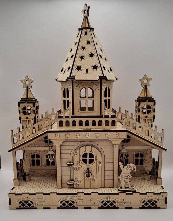 🎄✨ Le Palais du Père Noël – Décoration 3D en Bois Gravé 🎁