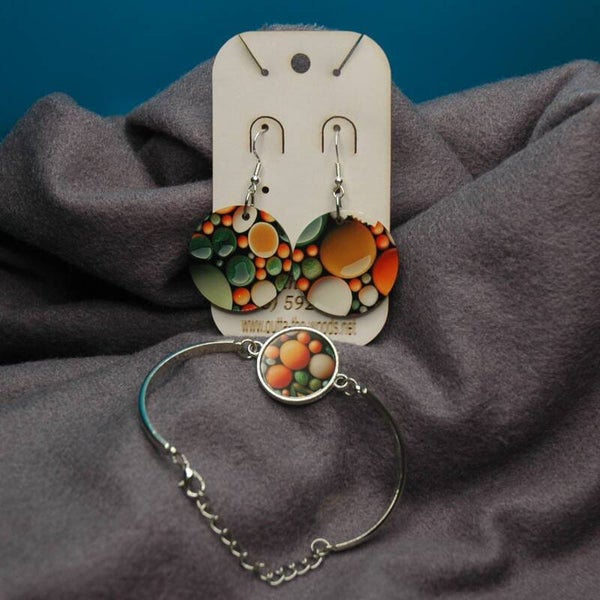 Bracelet Earring Set 09 Green Orange Stones