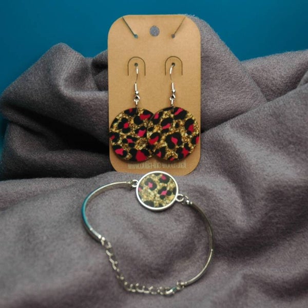 Bracelet Earring Set 12 Pink Leopard Print