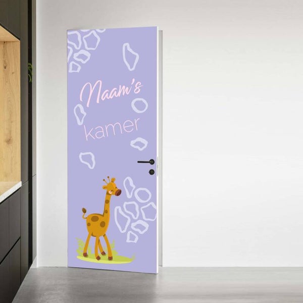 Deursticker Paarse giraffe