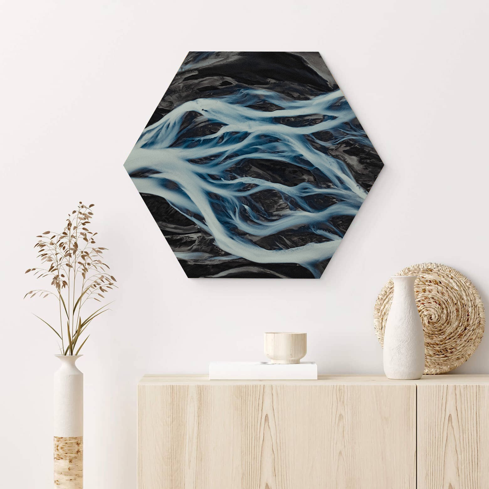 Muur hexagons Blauw Swirls