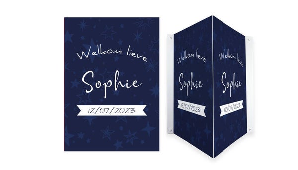 Geboortebord Donker blauw met sterren