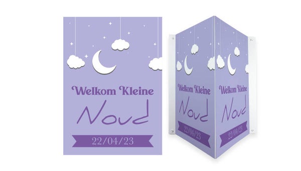Geboortebord Paars wolken
