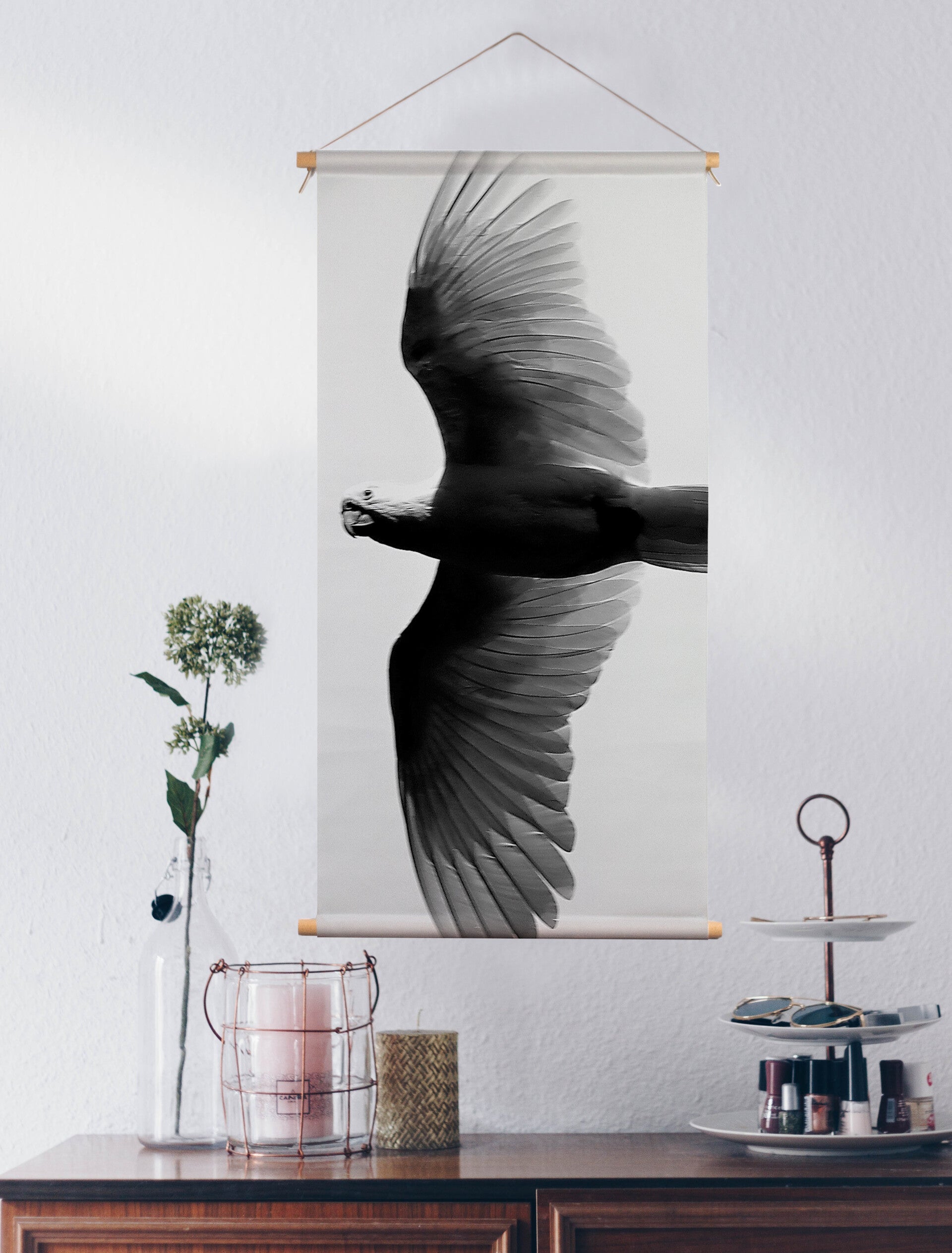 Textielposter Vogel zwart/wit