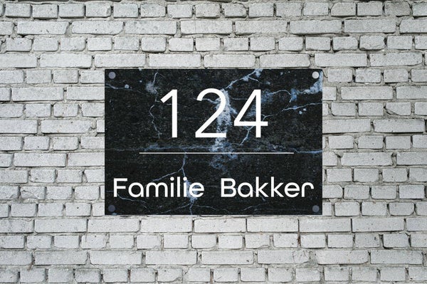 Huisnummer bord Blauw Marmer