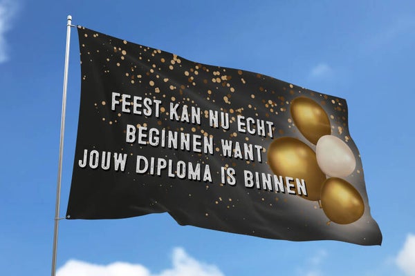 Vlag Geslaagd Feest kan nu echt beginnen
