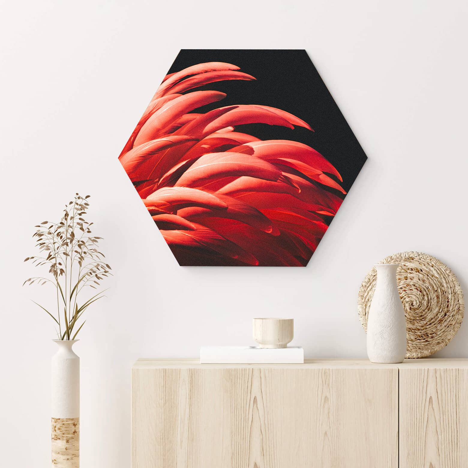 Muur hexagons Roze veren