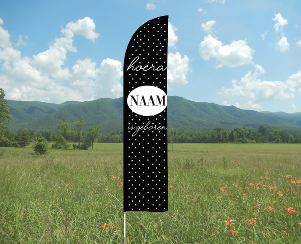 geboorte beachflag zwart wit