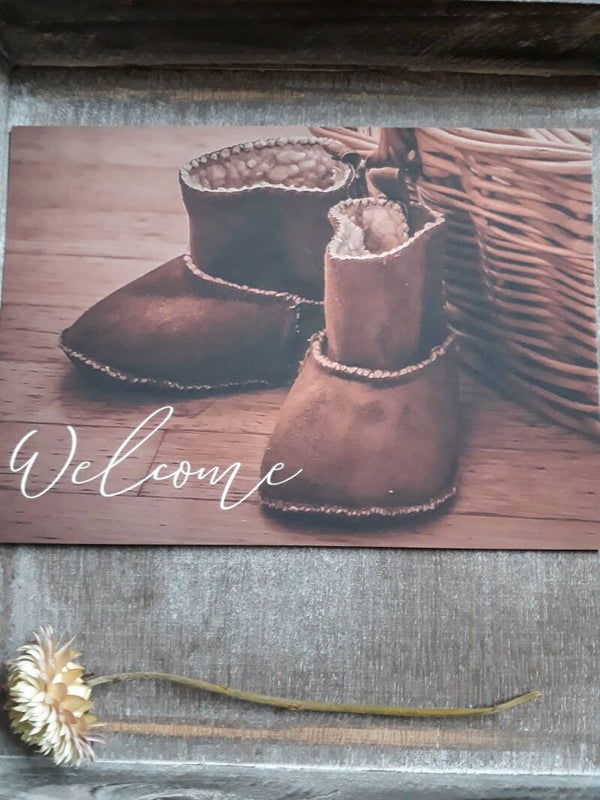 „Welcome“ Babykarte braun, inkl. Couvert