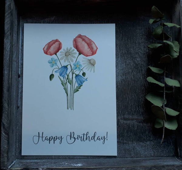 Wiesenblumenstrauss Geburtstagskarte, inkl. Kraftpapiercouvert