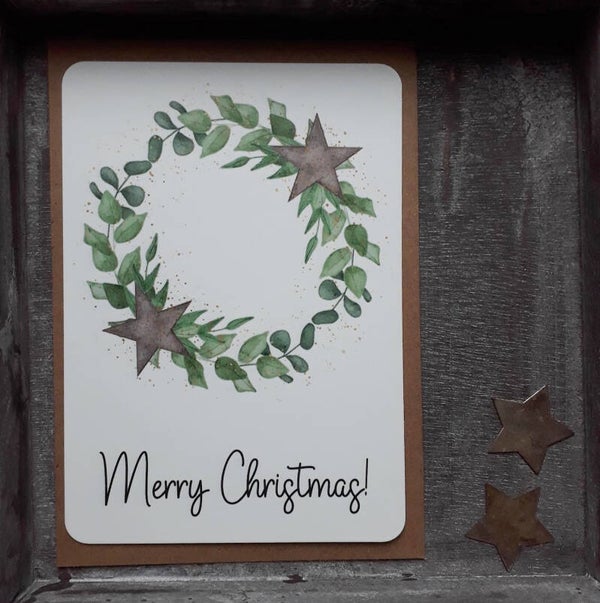 Merry Christmas Kranz Postkarte, inkl. Couvert