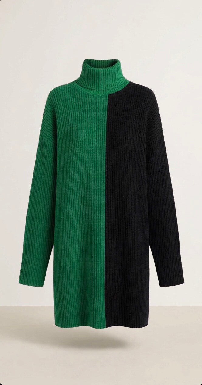 Oversized Rollkragenpullover Color Block - Forest Green Black