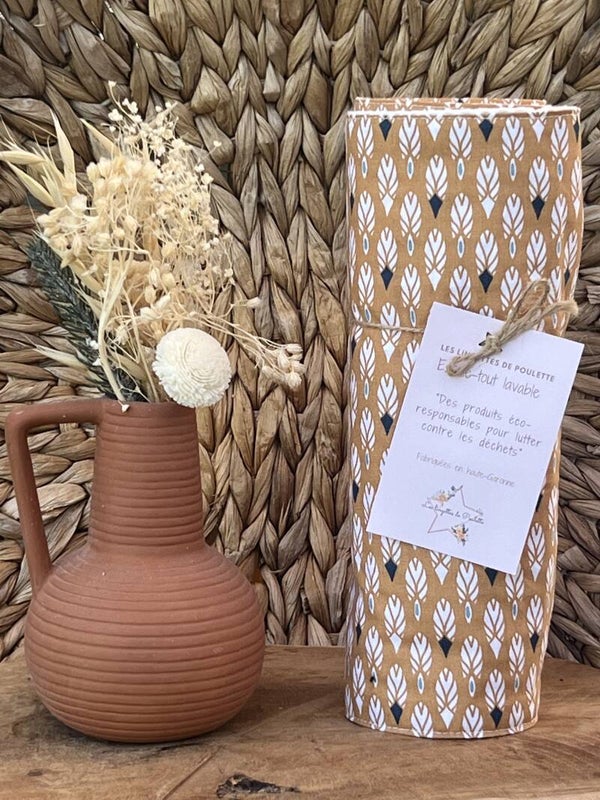 Essuie-tout Lavables 6 feuilles "Plume sur Fond Moutarde": Élégance Raffinée et Absorption Optimale