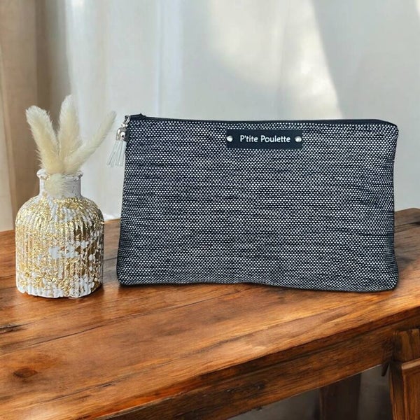 Trousse chiné noir & blanche- P'tite Poulette-Création artisanale française