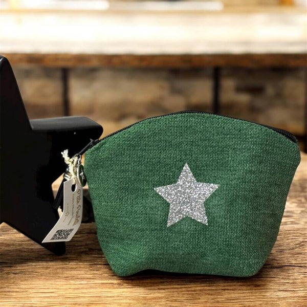 Porte monnaie en velours vert émeraude "P'tite Poulette"- Création artisanale française