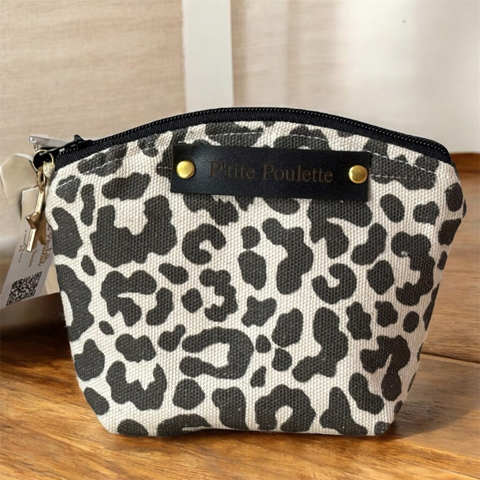 Porte monnaie en toile de coton leopard "P'tite Poulette"- Création artisanale française