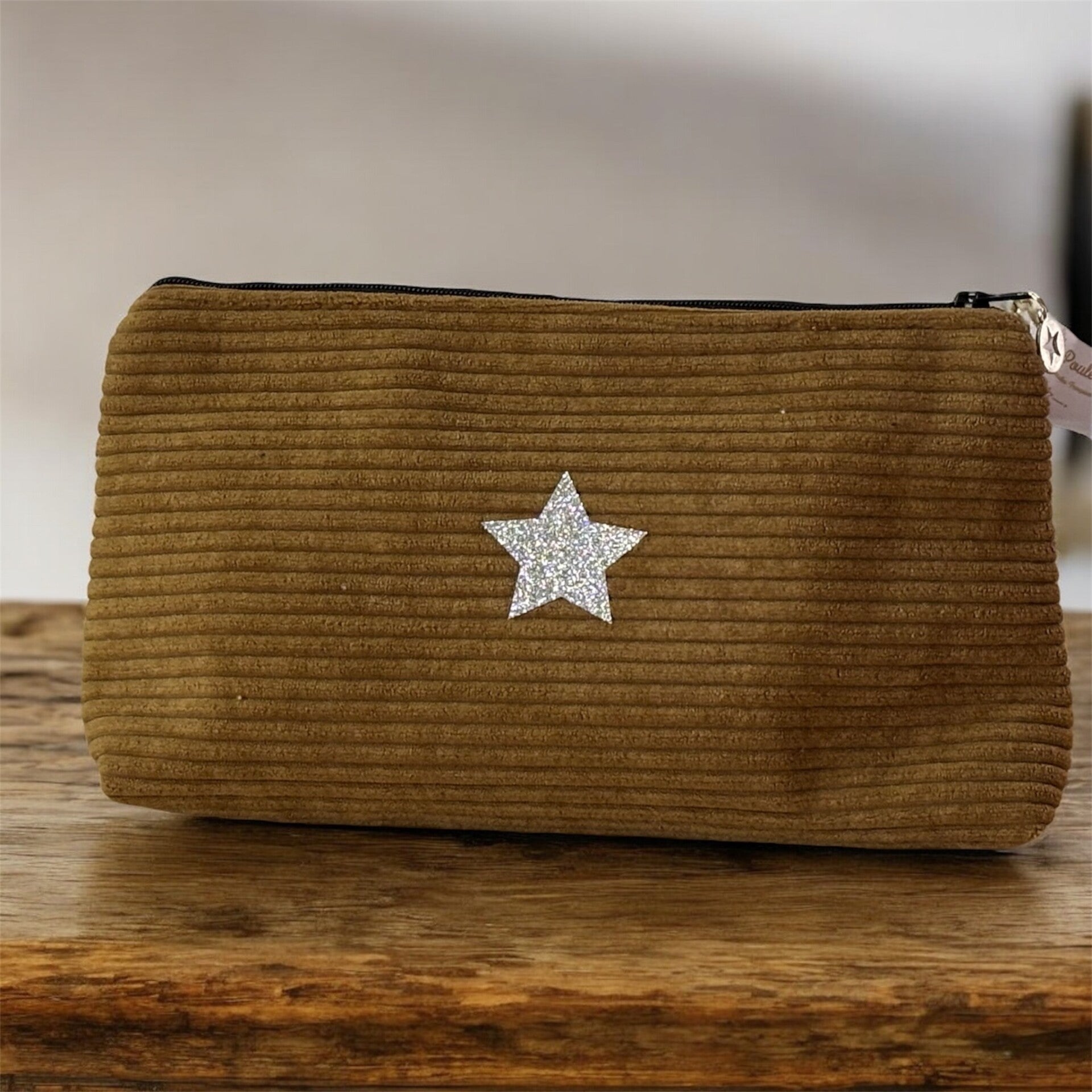 Trousse en velours côtelé tabac– Création Artisanale Française