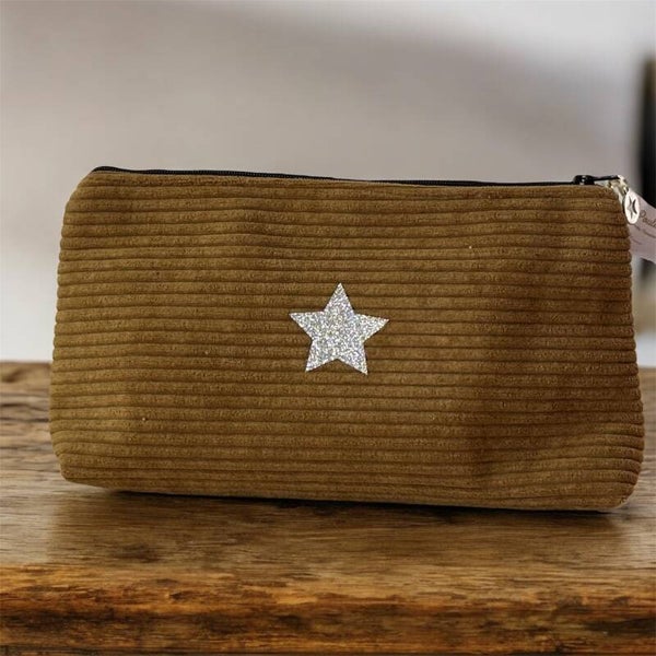 Trousse en velours côtelé tabac– Création Artisanale Française