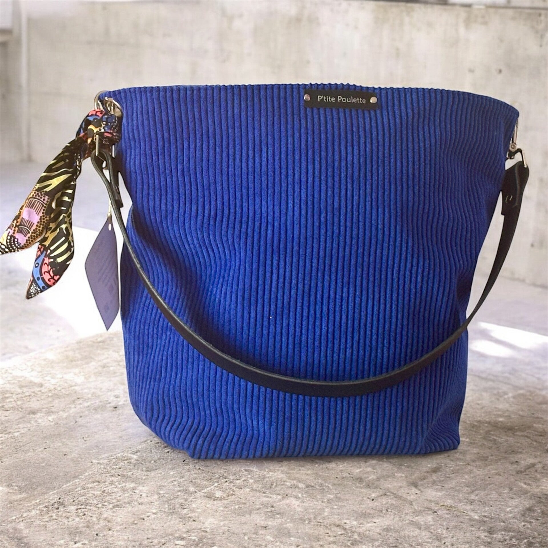 Sac Cabas "P'tite poulette Collection"  en Velours Côtelé Bleu roi – Création Artisanale Française P’tite Poulette
