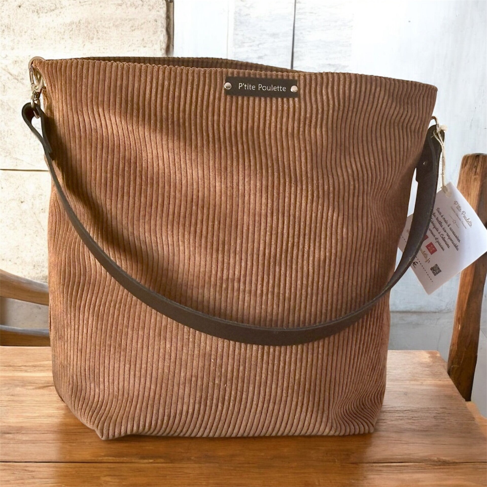 Sac Cabas "P'tite poulette Collection"   en Velours Côtelé camel – Création Artisanale Française P’tite Poulette