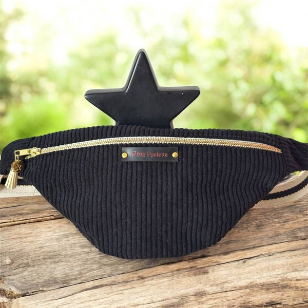 Sac banane en velours côtelé noir- Création artisanale française