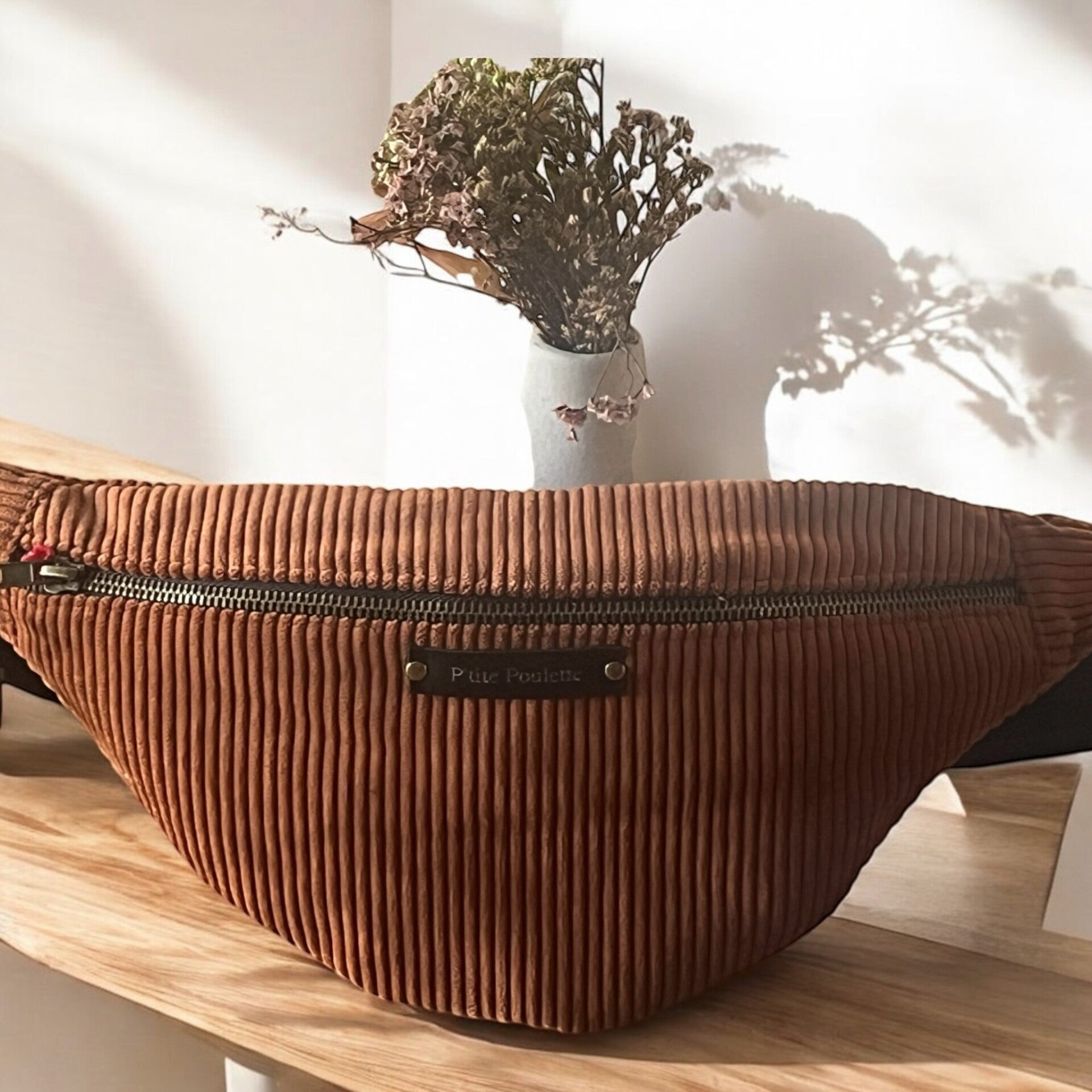 Sac banane en velours côtelé terracota- Création artisanale française