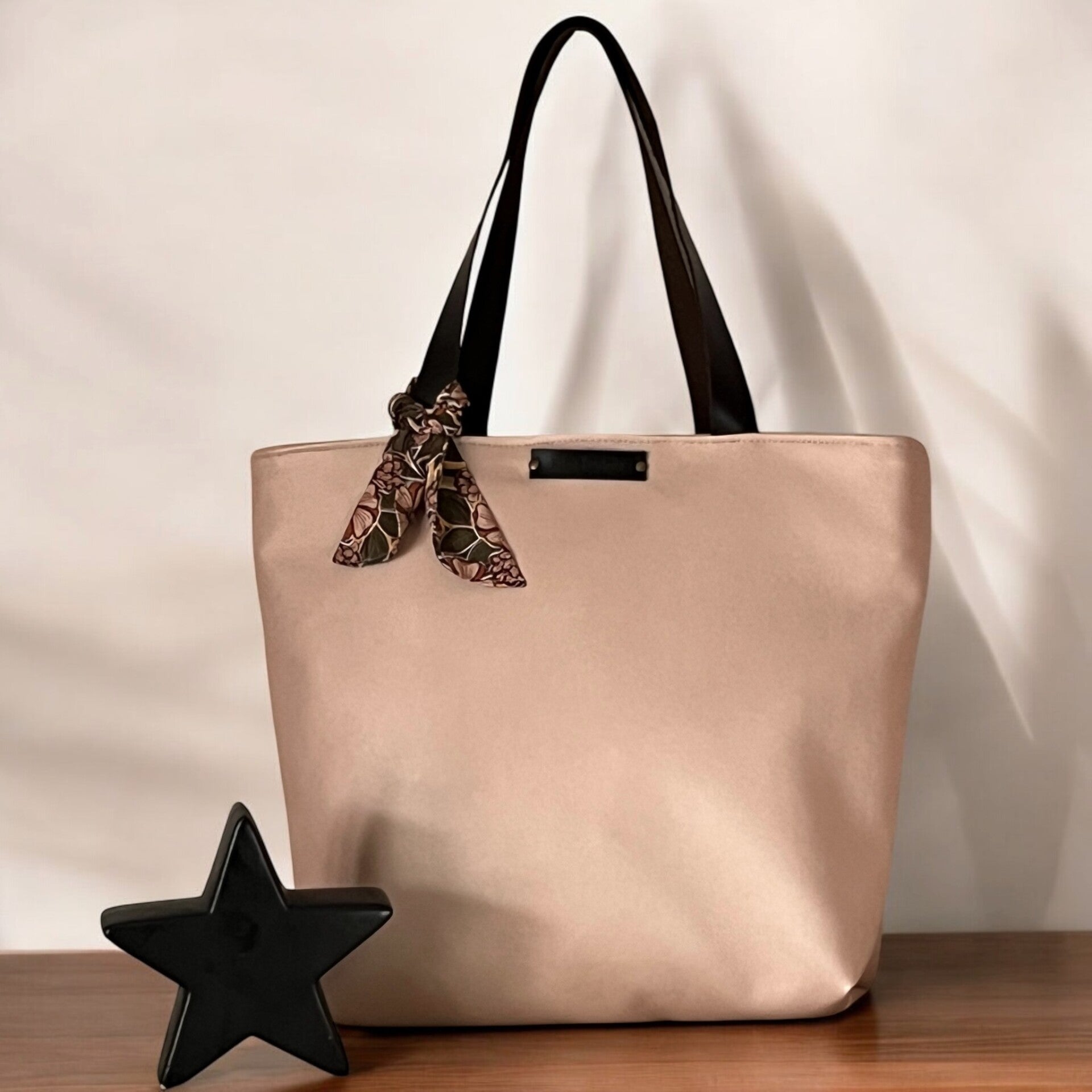 Sac cabas en simili cuir rose poudré- Création artisanales française