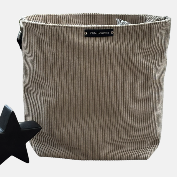 Sac Cabas “"P'tite poulette Collection" ” en Velours Côtelé Écru – Création Artisanale Française