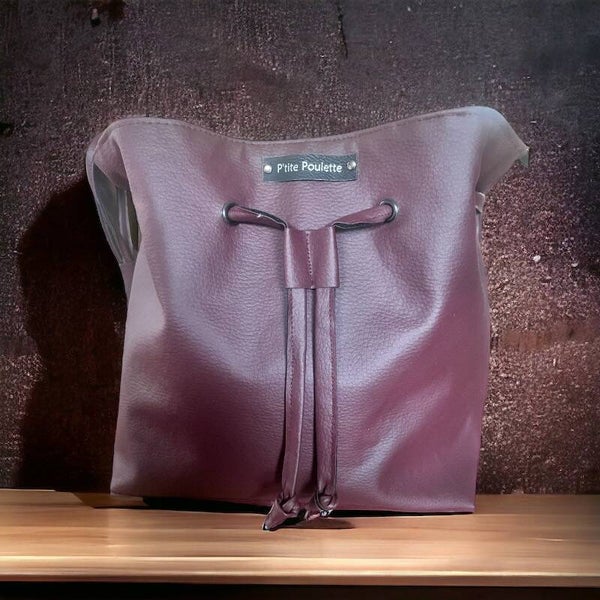 sac seau en simili cuir prune- Création artisanale française