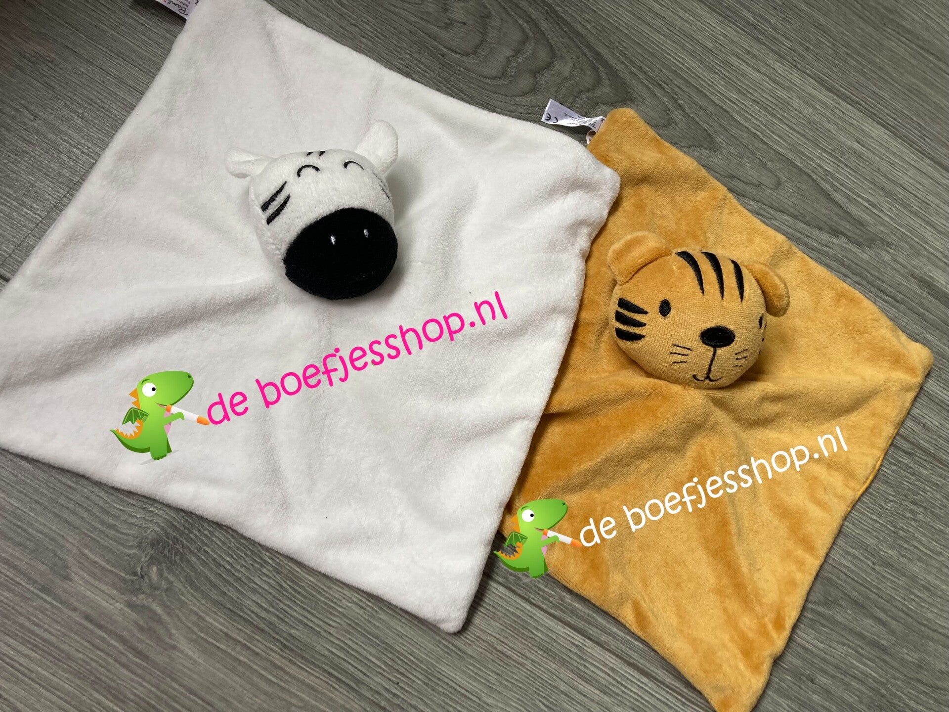 Zeebra of tijger tut knuffeltje met eigen naam