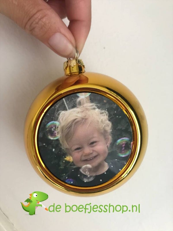 Kerstbal met foto goud groot
