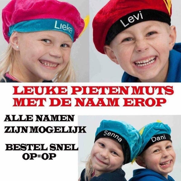 Pieten muts met eigen naam rood