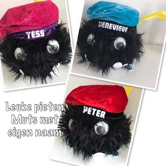 Pieten muts met eigen naam blauw