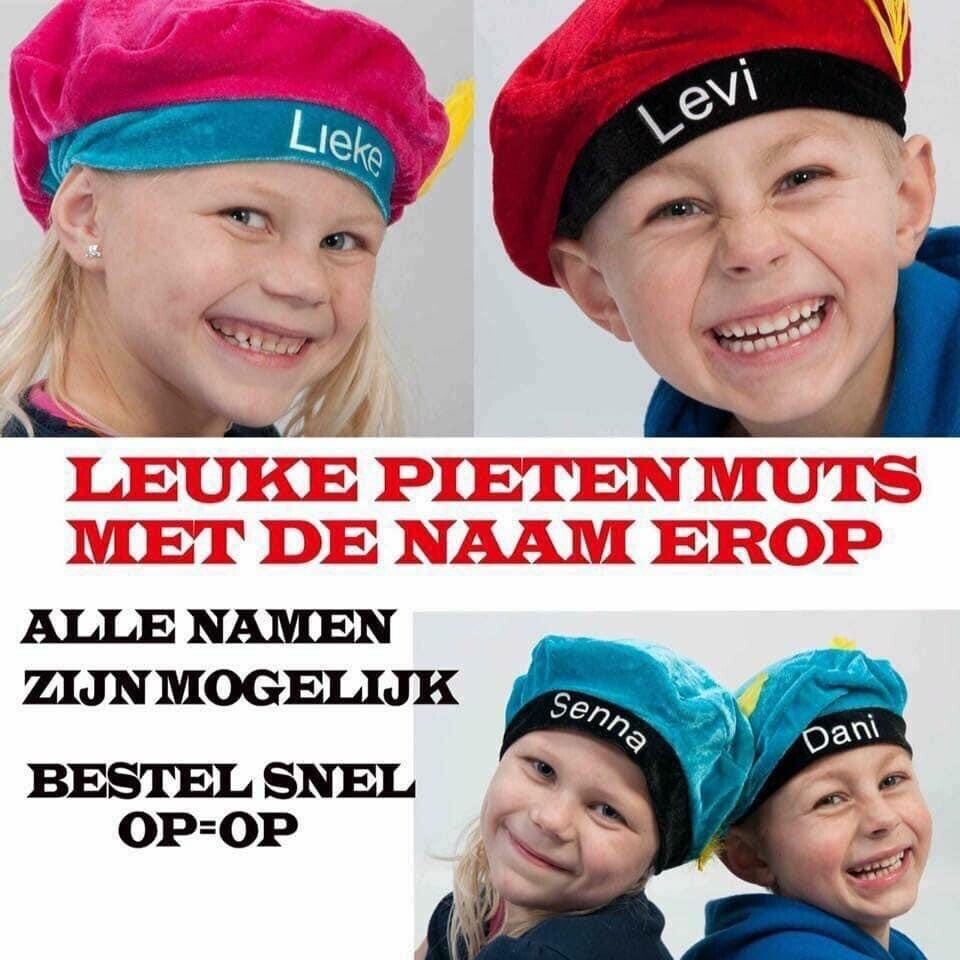 Pieten muts met eigen naam rood