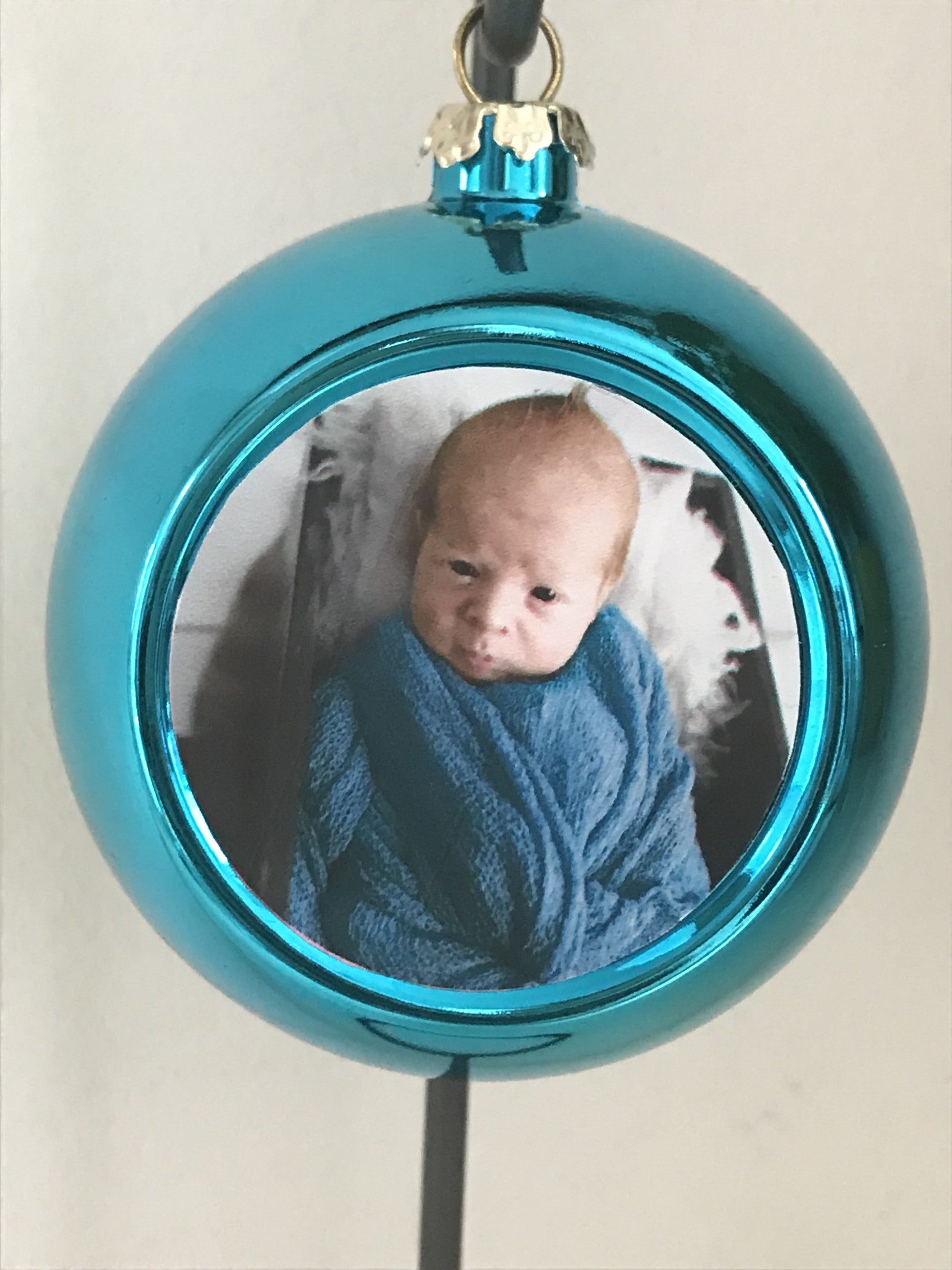 Kerst bal met eigen foto (turquoise)