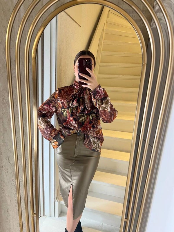 727 blouse met bloemen en strik